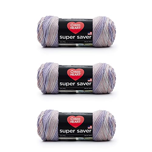 Red Heart Super Saver Yarn, 3 Pack, Mulberry Mix 3 Count