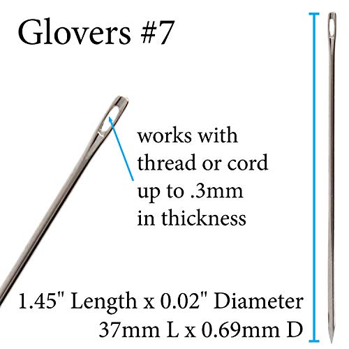 John James Glovers Needles, Size #7, 37mm in Length and 0.69mm in Diameter, Pack of 25, Triangular Point, Ideal to Pass Through Tougher Materials Such as Leather, Suede, Vinyl and Soft Plastics