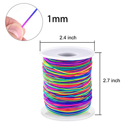 Zealor 2 Roll 1 mm Elastic String Cord Elastic Thread Beading String Cord for Jewelry Making Bracelets Beading 100 Meters/Roll (Rainbow)
