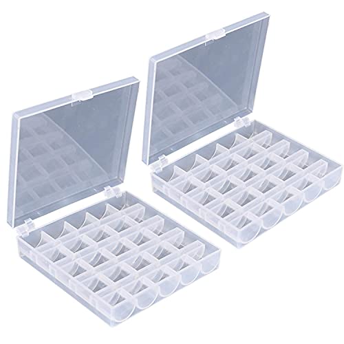 AKIRO 25 Slots Empty Bobbins Spools Box, Sewing Craft Plastic Case Storage Box for Sewing Machine 2 Pack
