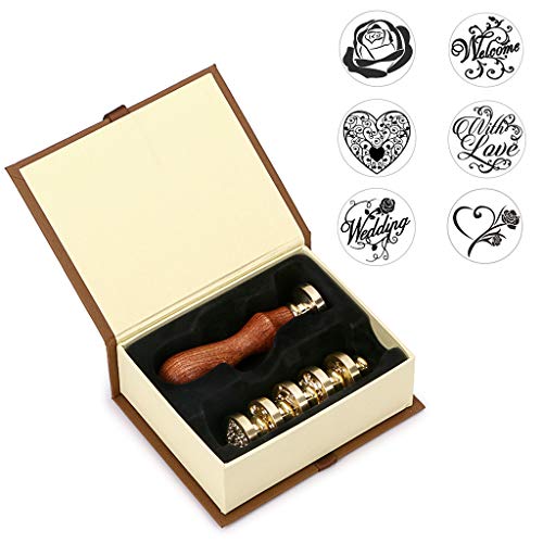 OwnMy 6 PCS Wax Seal Stamp Set for Wedding, Vintage Retro Classical Wax Sealing Stamp Arts Crafts Romantic Symbol Wax Seal Stamp Kit with Gift Box for Wedding Invitation