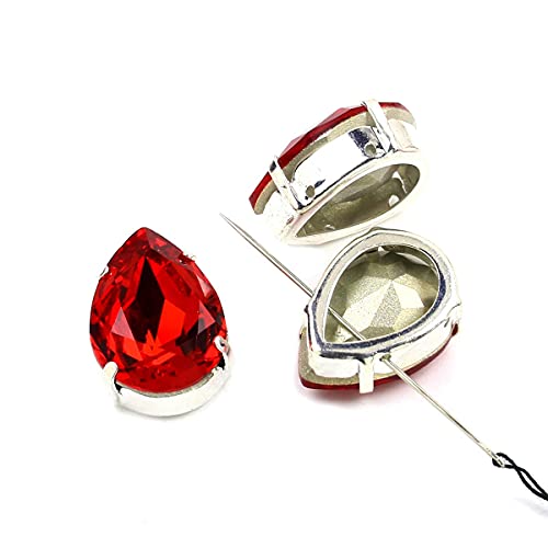 DONGZHOU Fancy Stone with Setting red sew on Rhinestones 82 pcs Mixed Shapes Light siam Sewing Crystal Stone with 4 Hole Silver Setting for Jewelry Making Crafts Clothes Wedding Dress Handbags