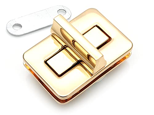 CRAFTMEMORE 1pc 1-1/2" Rectangle Twist Turn Locks Purse Bag Closure Clasp Leathercraft Accessory VT143 (Gold)