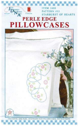 Jack Dempsey Needle Art Starburst of Hearts Pillowcases for Embroidery, Standard, White