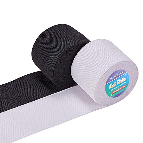 BENECREAT 10 Yards 2.36-Inch Wide Elastic Band Heavy Stretch High Elasticity Knit for Sewing (5 Yards/Roll, White & Black)