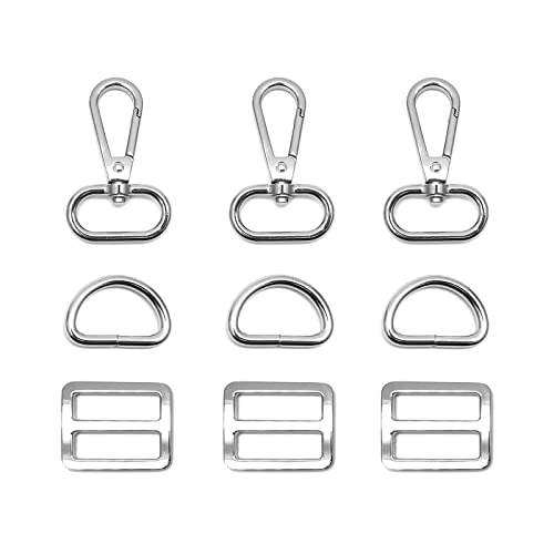 Goyunwell Purse Hardware for Bag Making 18pcs 1 inch Handbag Hardware Metal Swivel Snaps Hooks with D Rings Tri-Glides Slide Buckles for Purse Bag Straps Dog Collars Silver