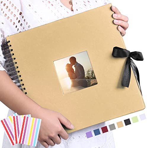 Vienrose Scrapbook Photo Album with Corner Stickers 12x12 inches DIY with Cover Photo Pocket 80 Pages Silk Ribbon Hardcover Album for Guest Book Wedding Valentines Day