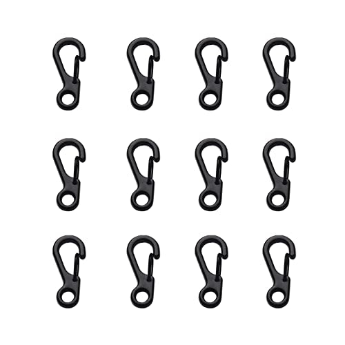 Mini Carabiner Clip Spring Snap Hook Buckle Clasps for Paracord Keychain Backpack Bottle Outdoor Camping Accessories (12Pcs Black)