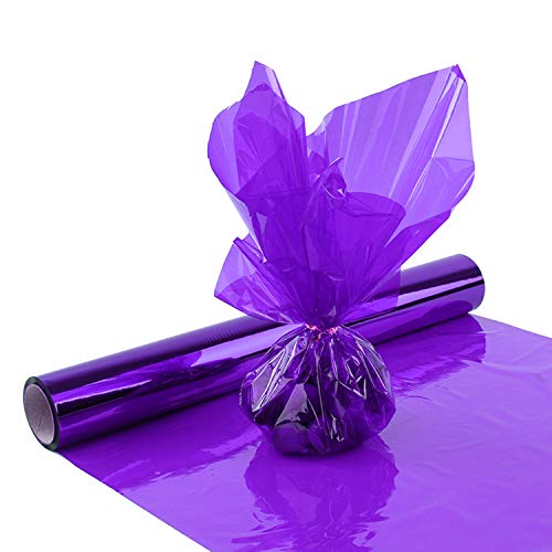 Christmas Purple Cellophane Wrap Roll, Translucent Purple Cellophane Wrapping Paper, 16 Inch Width x 100 Ft Long Colored Cellophane Rolls for Gift Baskets, DIY Arts Crafts Decoration and More
