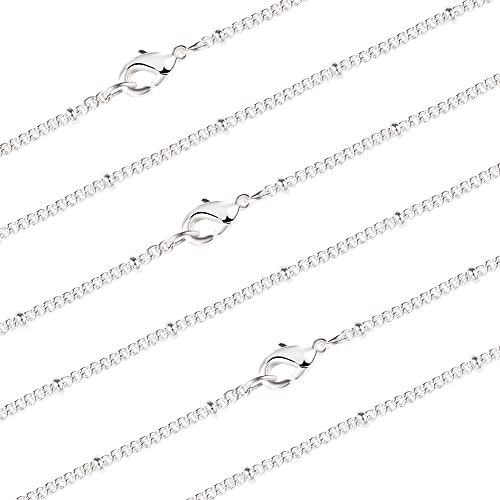 Wholesale 12PCS Silver Plated Brass Curb Chain Satellite Beaded Chains Bulk for Jewelry Making (16 Inch(1.5mm))