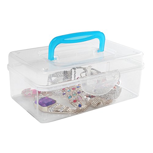 Multi Purpose Mini Clear Plastic Travel Storage Box/Portable Transparent Container Bin - Blue