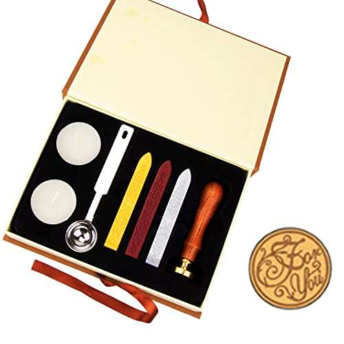Wax Seal Stamp Kit Set Mingting Classical Old-Fashioned Antique Wax Stamp Seal Kit Initial Letters Alphabet Set Gift Box with Vintage Wooden Handle and Brass Color