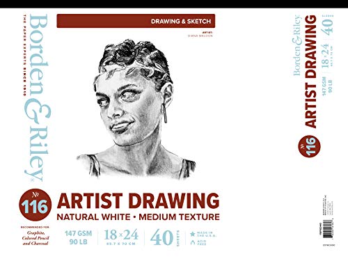 Borden & Riley 18" x 24" #116 Artist Drawing/Sketch Vellum Pad, 90 lb, 40 White Sheets, 1 Pad Each (116P182440)