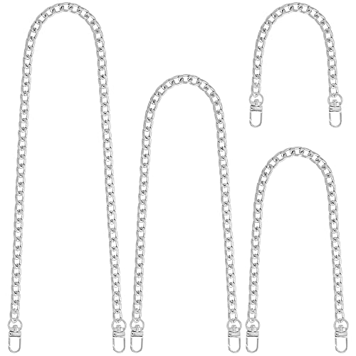 Yuronam 4 Different Sizes Flat Purse Chain Iron Bag Link Chains Shoulder Straps Chains with Metal Buckles Hook for Replacement, DIY Handbags Crafts, 47.2/31.5/15.7/7.9 Inches(Silver)