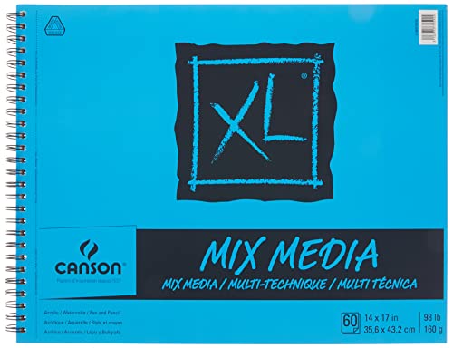 Canson XL Series Mix Paper Pad, Heavyweight, Fine Texture, Heavy Sizing for Wet and Dry Media, Side Wire Bound, 98 Pound, 14 x 17 in, 60 Sheets, 14"X17", 0