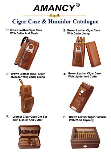 AMANCY Deluxe Portable 3 Holder Cigar Case Set With Lighter and Cutter Great Gift Kit