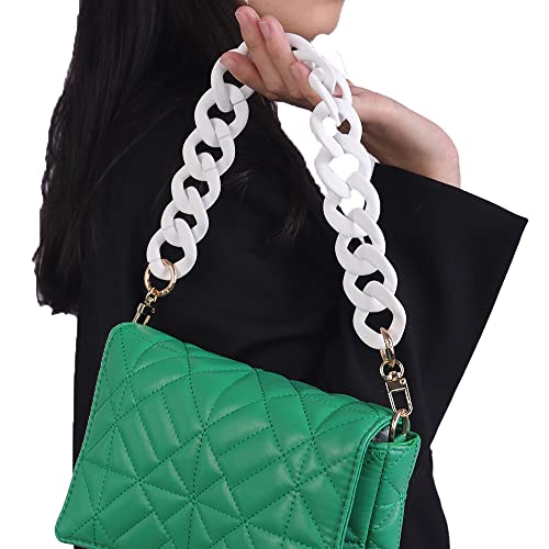 Wiwpar Acrylic Bag Straps Chunky Chains Flat Chain Strap Bag Handle Straps Replacement Purse Chain for Women's Handbags (White)