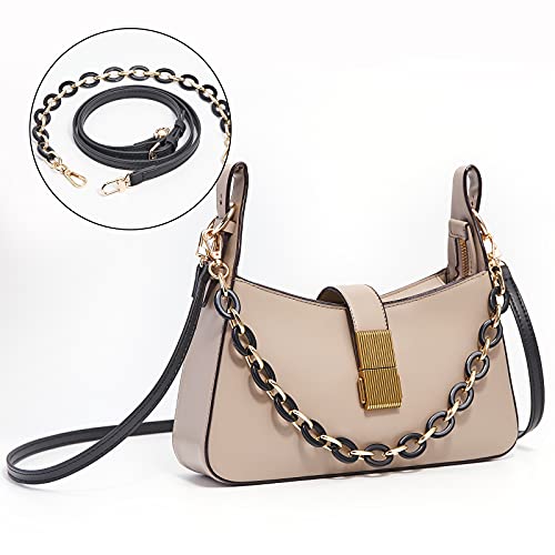 Vercord Purse Leather Straps Repalcement Crossbody Shoulder Handbags Adjustable Purse Making Accessory with Black Decoration Chain Black