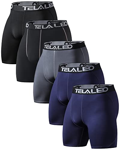 TELALEO 5 Pack Compression Shorts for Men Spandex Sport Shorts Athletic Workout Running Performance Baselayer Underwear 2Black1Grey2Navy 2XL