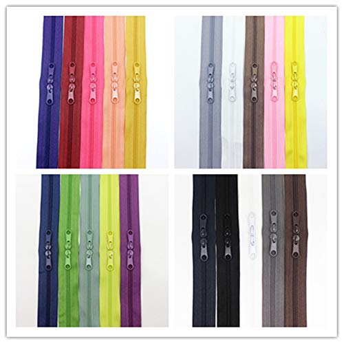 MebuZip 20PCS 40 Inches Double Slider Zippers #3 Nylon Coil Zippers with Two Long Pulls Head to Head Closed Ended Zippers 20 Assorted Colors (40")