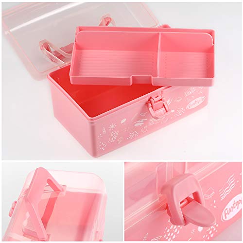 Funtopia Plastic Art Box for Kids, Multi-Purpose Portable Storage Box/Sewing Box/Tool Box for Kids' Toys, Craft and Art Supply, School Supply, Office Supply - Pink
