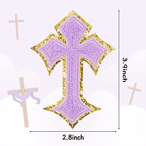20Pcs Chenille Cross Patches Easter Colorful Kids Iron on Patches Cross Applique with Glitters Border Embroidered Patches Sew on Applique Easter DIY Accessory for Backpack Clothes Pants Hats Jeans