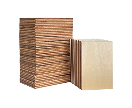 60 Pack 2x3 Inch Unfinished Basswood Rectangle Wood Cutouts Wooden Tiles for Crafts