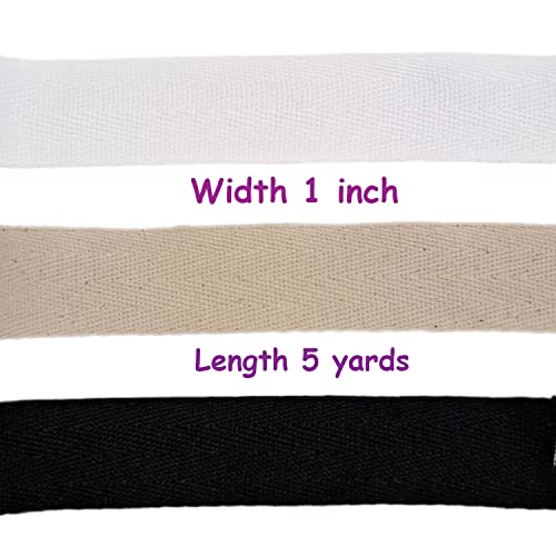 Losita 1 inch X 5 Yards Natural Cotton Twill Tape Herringbone Soft Fabric Webbing Strap Ribbon, Bias Binding for Sewing Gift Wrapping DIY Cloth Bag Holders Blanket Edge Supplies (White)