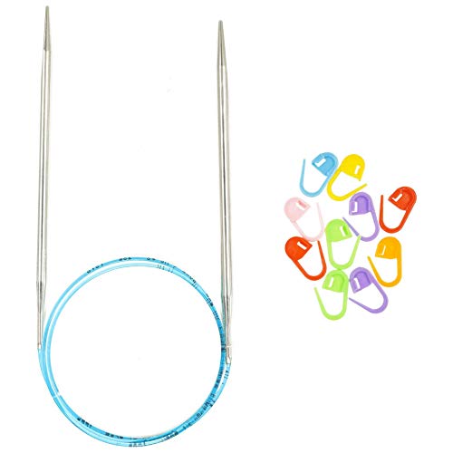 addi Rocket Lace Turbo 40 inch (100cm) US 04 (3.5mm) Circular Knitting Needle, Slick & Smooth Finish, Long Taper Sharp Tips, Smooth Joins, Blue Cord Bundle with 10 Artsiga Crafts Stitch Markers