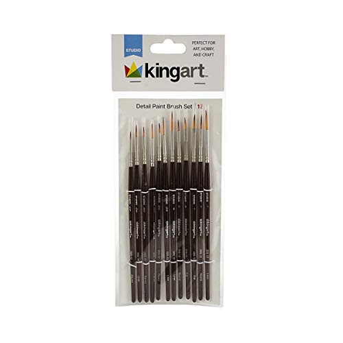 KINGART 220-12 All Purpose 12 Pc. Fine Detail Art, Craft & Hobby Brush Set, Assorted Small-Sized Round & Liner Paintbrushes, Synthetic Hair, Short Handle, Use with Oil, Acrylic & Watercolor Paint