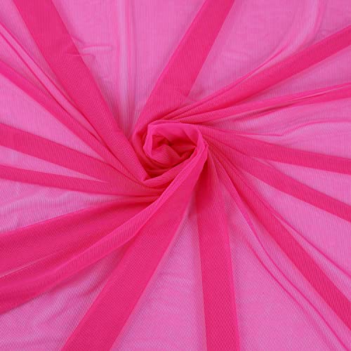 Superfine 4-Way Stretch Net Fabric Nylon Spandex Power Mesh, Pre-Cut 5 Yards Long 60" Wide, Lightweight Sheer (Hot Pink)