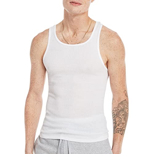 Hanes mens 6-pack Tagless Cotton Tank Â– Multiple Colors (White, Black/Grey) undershirts, 6 Pack - White, Small US