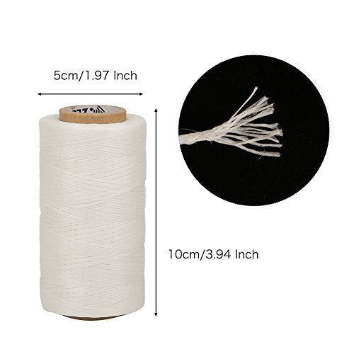 Tenn Well 328 Yards Leather Sewing Waxed Thread, 150D 1MM Hand Stitching Thread for Leather Craft DIY with Needle (White)