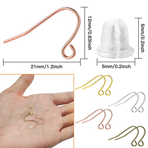 800pcs Earring Hooks for Jewelry Making,Includes 400pcs Hypoallergenic Earring Hooks and 400pcs Earring Backs,French Ear Wires for Women Girl DIY Craft(4 Colors)