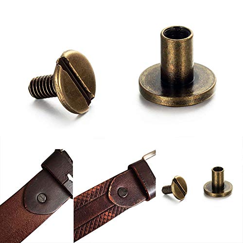 50 Sets Bronze Chicago Screws Assorted Kit Screw Posts Metal Accessories Nail Rivet Chicago Button for DIY Leather Decoration Bookbinding Slotted Flat Head Stud Screw 5/16 Inch(Bronze)