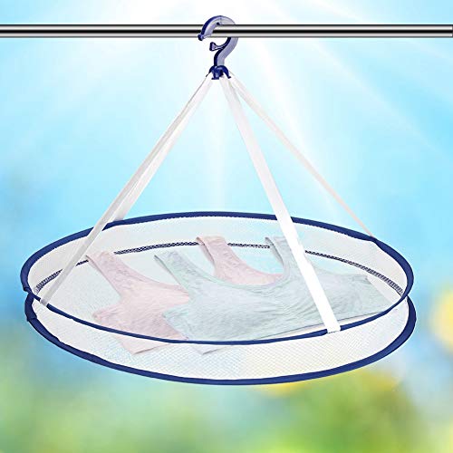 Folding Mesh Clothes Drying Rack Hanging Clothes Laundry Sweater Basket Dryer Net Single Layer Washing Basket with Anti-Wind Hook