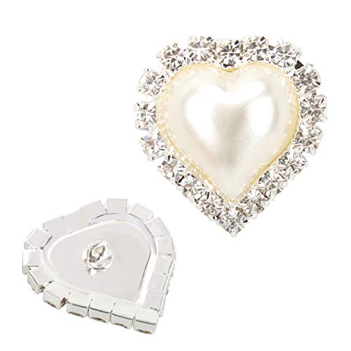 Wholesale 20 PCS Ivory Heart Rhinestone Faux Pearl Embellishments Shank Sew Buttons Bulk