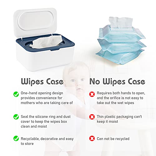 Flenpptly Baby Wipes Dispenser, Wipes Case Baby Wipe Holder Keeps Wipes Fresh, Non-Slip, Easy Open & Close (Blue)