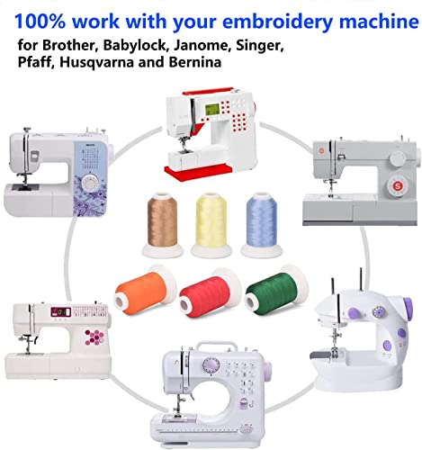 Simthread [Long Glow Duration] Embroidery Machine Thread Glow in The Dark Thread 6 Colors 1000 Yards, 100% Polyester Embroidery Threads for Music Festivals, Parties, Raves, and More