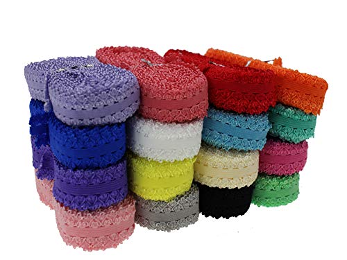 JESEPColored Elastic Lace Trim Picot Elastic Stretch Ribbon Soft Frilly Elastic Trim for Baby and Girls Headbands, Sewing, Lingerie,Thongs and DIY Crafts and Sewing 80 Yards 3/4"(20mm) JSP07
