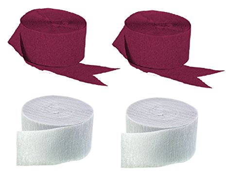 Maroon and White Crepe Paper Streamers, Made in USA