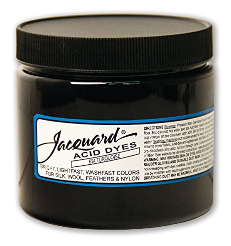 Jacquard Acid Dye - Turquoise - 8 Oz Net Wt - Acid Dye for Wool - Silk - Feathers - and Nylons - Brilliant Colorfast and Highly Concentrated