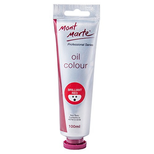 Mont Marte Oil Paint Premium, 3.4 US fl.oz (100ml) Tube, Brilliant Red, Heavy Body Paint, Artist Quality, Good Coverage, Excellent Tinting Strength, Ideal for Painting Canvas