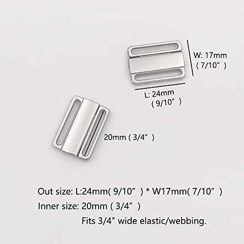 10 Sets 3/4" (20mm) Silver Nickel Free Front Closing Bikini Clasp Clickers Closure 3/4" Wide Bra Making Lingerie Sewing Bramaking(Silver)