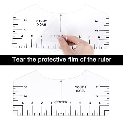 12Pcs Tshirt-Ruler Guide for Vinyl Alignment, Tshirt-Ruler for Heat Press, Tshirt-Rulers to Center Vinyl, Transparent V-Neck/Round PVC Ruler for Children Youth Adult, Front and Back Measurement
