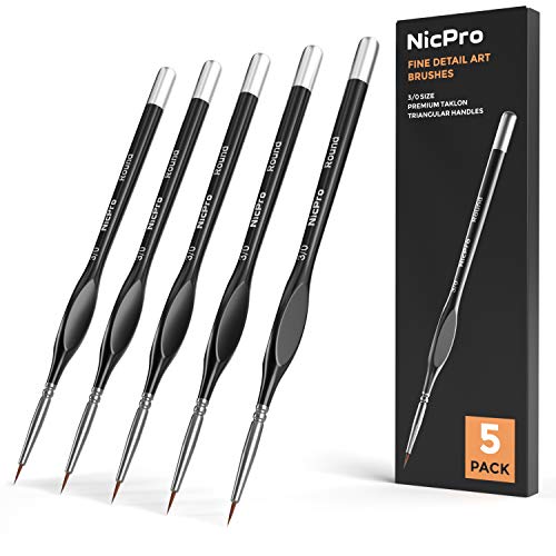 Nicpro Detail Paint Brushes 5 PCS Extra Fine Tip 000 Professional Miniature Painting Artist Set Round 3/0 for Micro Watercolor Oil Acrylic Craft Models Rock Army Paint by Number for Adult, Black