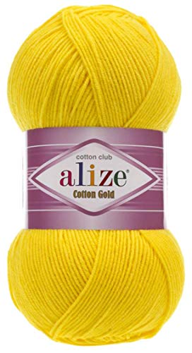 55% Cotton 45% Acrylic Alize Cotton Gold Yarn 1 Skein/Ball 100 gr 360 yds (110-Yellow)