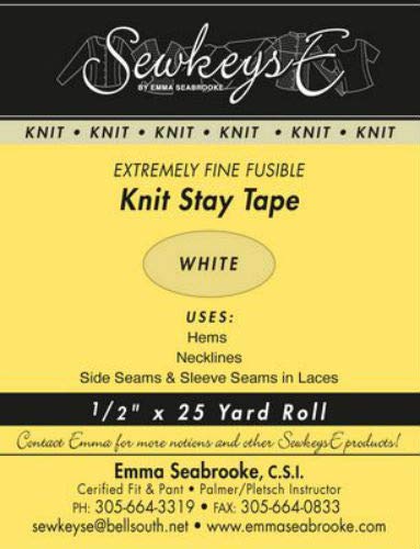 White - 1/2" Fusible Knit Stay Tape - 0.5" X 25 Yards SewkeysE Extremely Fine Knit Interfacing Sold by The 25 Yard Roll (KST-01) M494.09