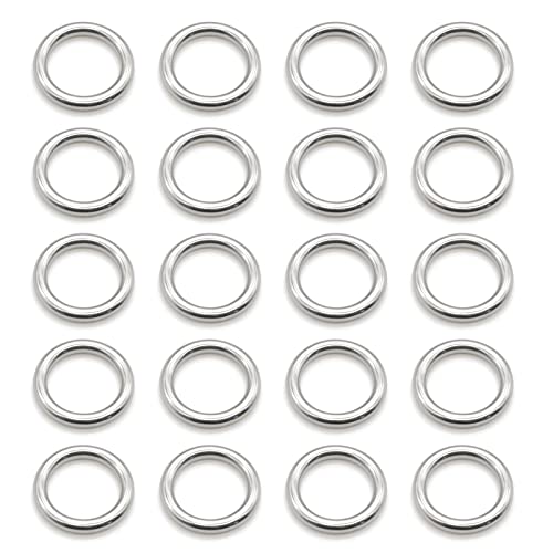 Hamineler 20 PCS Smoothing Welded 304 Stainless Steel O-Ring Welded Round Rings for Camping Belt, Dog Leashes, Luggage Accessories (6mm×30mm ID)