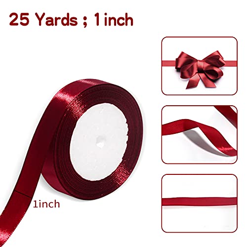 2 Colors Satin Ribbon 1 Inch x 50 Yards Fabric Satin Ribbon for Gift Wrapping, Crafts, Hair Bows Making, Wreath, Wedding Party Decoration and More (Tan & Burgundy)